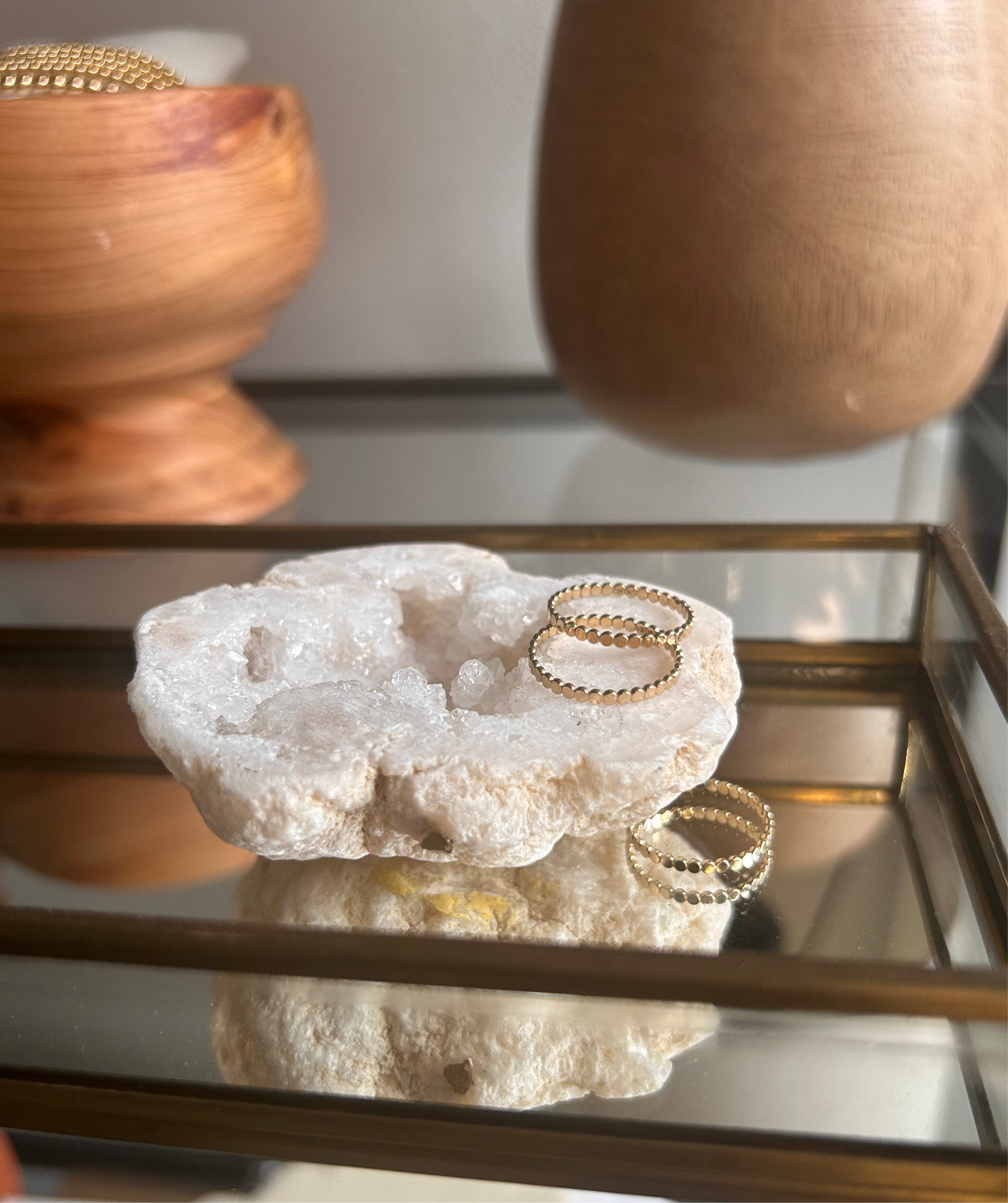 14K Gold Filled FLAT-Beaded Stack Ring |Dainty Layering Ring